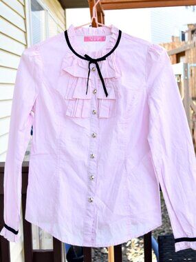 Pink Cotton Ruffle Long Sleeve Blouse - a. YiLian 阿依莲 Lolita Style